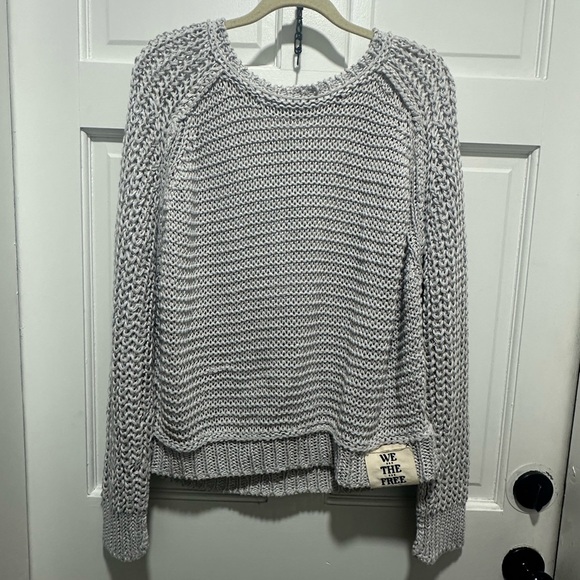 NWT FREE PEOPLE WE THE FREE 100% LINEN LUNAE ROCK GRAY SWEATER L - Picture 2 of 5